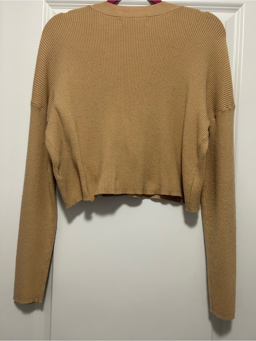 Cropped Ribbed V-Neck Cardigan - Camel - Picture 2 of 2
